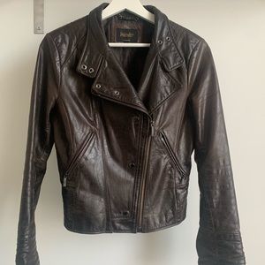 Cognac leather moto jacket Laundry by Shelli Segal